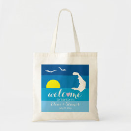 Santorini kaart, meeuwen Griekse bruiloft welkomst Tote Bag