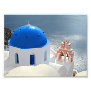 Santorini-kerk in de middag van de zon foto afdruk