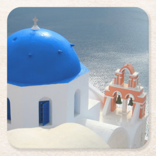 Santorini-kerk in de middag van de zon kartonnen onderzetters