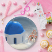 Santorini-kerk in de middag van de zon papieren bordje (Feest)