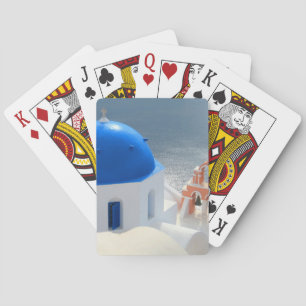 Santorini-kerk in de middag van de zon speelkaarten