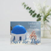 Santorini-kerk in de middag-zon. uitnodiging briefkaart (Staand voorkant)