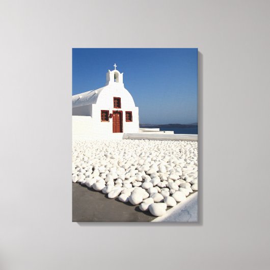 Santorini kerk met witte stenen canvas afdruk (Voorkant)