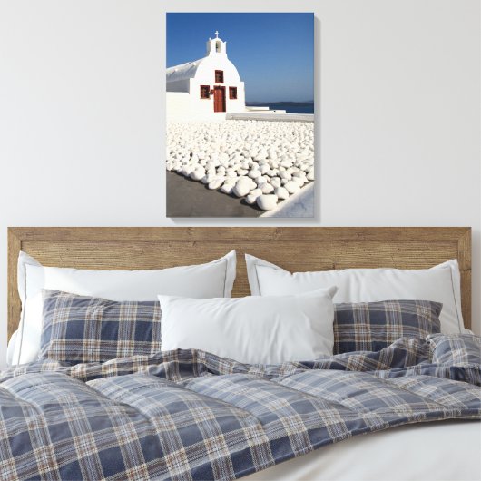 Santorini kerk met witte stenen canvas afdruk (Insitu (Slaapkamer))
