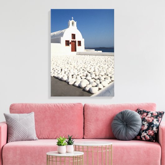 Santorini kerk met witte stenen canvas afdruk (Insitu (Woonkamer))
