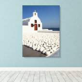Santorini kerk met witte stenen canvas afdruk (Insitu (Houten vloer))