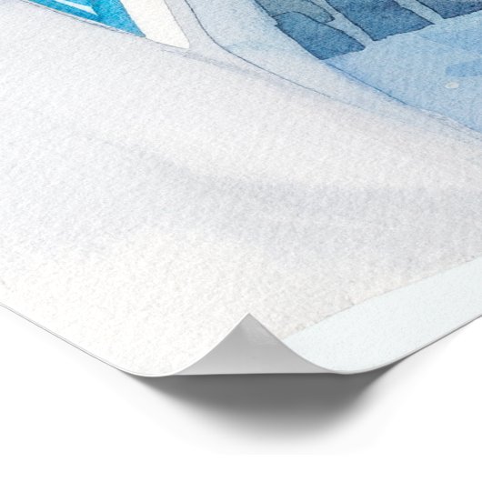 Santorini Kerk Strand Kustmuur Kunst Poster (Hoek)