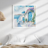 Santorini Kerk Strand Kustmuur Kunst Poster