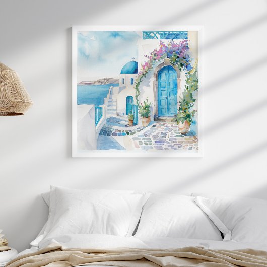 Santorini Kerk Strand Kustmuur Kunst Poster