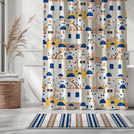 Santorini kobaltblauw geel terracotta douchegordijn