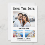 Santorini kust bestemming bruiloft save the date (Voorkant)