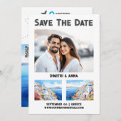 Santorini kust bestemming bruiloft save the date (Voorkant / Achterkant)