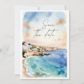 Santorini Kust Save the Date | Waterverf Strand Kaart (Voorkant)