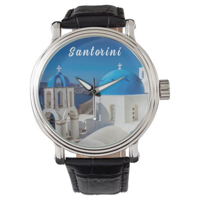 Santorini met blauwe en witte kerk horloge (Voorkant)