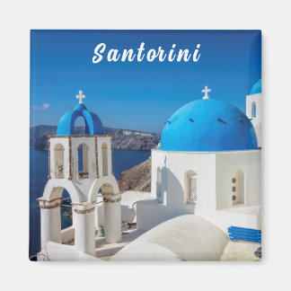 Santorini met blauwe en witte kerk magneet