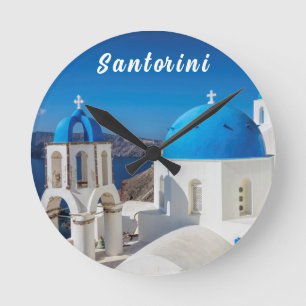 Santorini met blauwe en witte kerk ronde klok