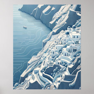 Santorini minimalistische kunst tekening poster