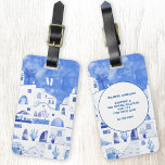 Santorini Monogram Waterverf Kunst Bagagelabel<br><div class="desc">Blauw-witte waterverf schilderij van de stad Oia op het prachtige Griekse eiland Santorini om uw reistassen te laten onderscheiden van de menigte. Originele kunst van Nic Squirrell. Wijzig het initiaal voor het monogram en de gegevens op de achterkant om deze te personaliseren.</div>