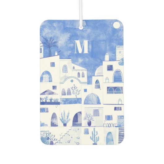 Santorini Monogram Waterverf Kunst Luchtverfrisser (Voorkant)