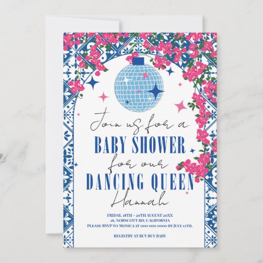 Santorini Musical Bougainvillea baby shower Kaart (Voorkant)