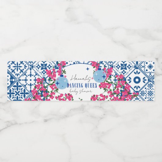 Santorini Musical Bougainvillea baby shower Waterfles Etiket (Enkel label)