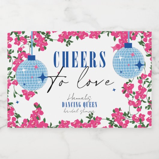 Santorini Muzikale Bougainvillea bruidsdouche Mini Sparkling Wijnetiket (Enkel label)