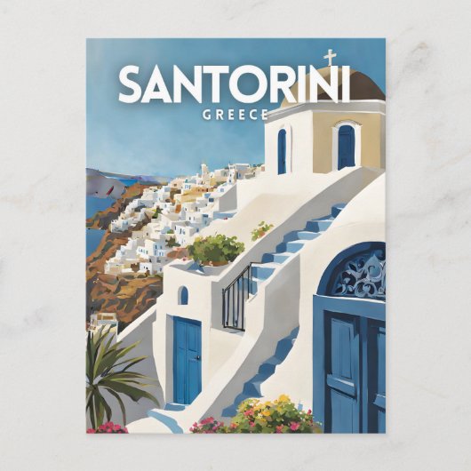 Santorini nostalgisch briefkaart (Voorkant)