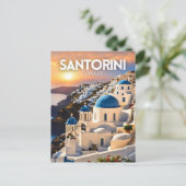 Santorini nostalgische reizen briefkaart (Staand voorkant)