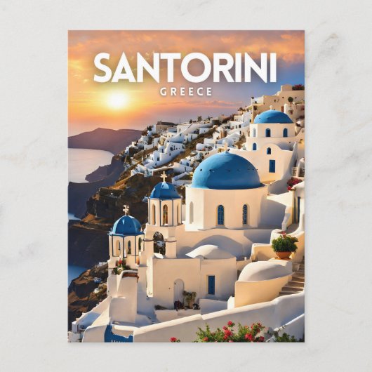 Santorini nostalgische reizen briefkaart (Voorkant)