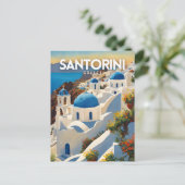 Santorini nostalgische vintage reiskunst briefkaart (Staand voorkant)