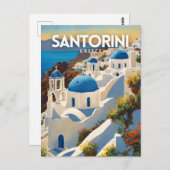 Santorini nostalgische vintage reiskunst briefkaart (Voorkant / Achterkant)