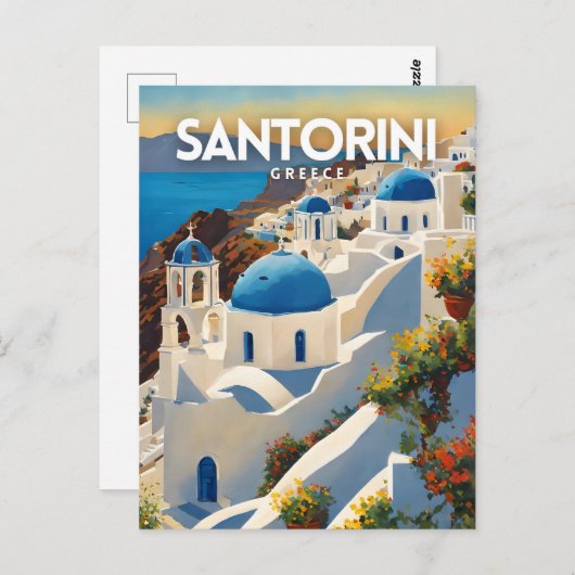 Santorini nostalgische vintage reiskunst briefkaart (Voorkant / Achterkant)