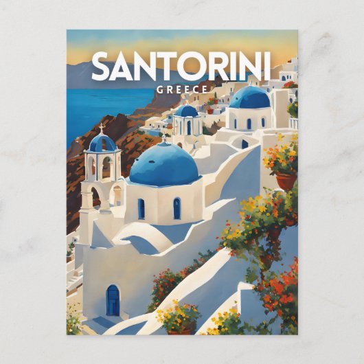 Santorini nostalgische vintage reiskunst briefkaart (Voorkant)