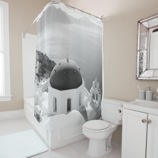 Santorini Oia Bliss Black & White #2 #wall #decor Douchegordijn (In situ)