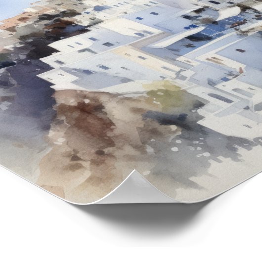 Santorini Oia Griekenland Waterverf Art Print Post (Hoek)