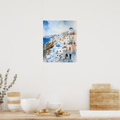 Santorini Oia Griekenland Waterverf Art Print Post (Keuken)