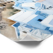 Santorini Oia Griekenland Waterverf Art Print Post (Hoek)