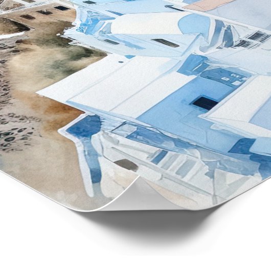 Santorini Oia Griekenland Waterverf Art Print Post (Hoek)