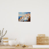 Santorini Oia Griekenland Waterverf Art Print Post (Keuken)
