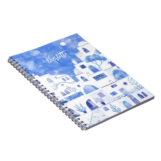 Santorini Oia Grieks eiland Waterverf gepersonalis Notitieboek (Rechterzijde)