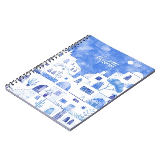 Santorini Oia Grieks eiland Waterverf gepersonalis Notitieboek (Linkerzijde)