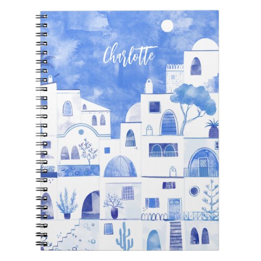 Santorini Oia Grieks eiland Waterverf gepersonalis Notitieboek (Voorkant)