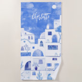 Santorini Oia Grieks eiland Waterverf gepersonalis Strandlaken (Voorkant)