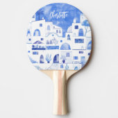 Santorini Oia Grieks eiland Waterverf gepersonalis Tafeltennisbatje (Voorkant)