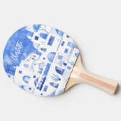Santorini Oia Grieks eiland Waterverf gepersonalis Tafeltennisbatje (Zijkant)