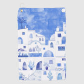 Santorini Oia Waterverf Golfhanddoek (Voorkant)