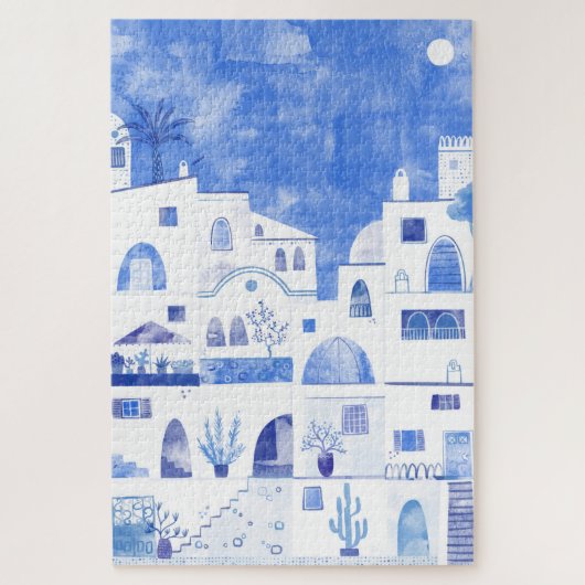 Santorini Oia Waterverf Legpuzzel (Verticaal)