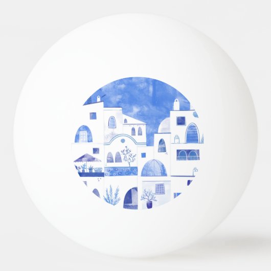 Santorini Oia Waterverf Pingpongbal (Voorkant)