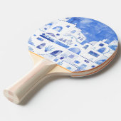 Santorini Oia Waterverf Tafeltennisbatje (Voorkant Gekanteld)