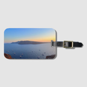 Santorini Old Harbour Boats in Sunset Greece Bagagelabel